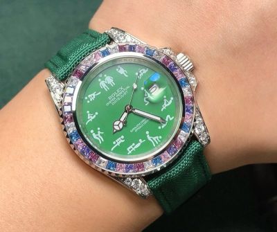Rolex Datejust 9015 Movement 40mm Rainbow Diamonds Bezel Green Watch